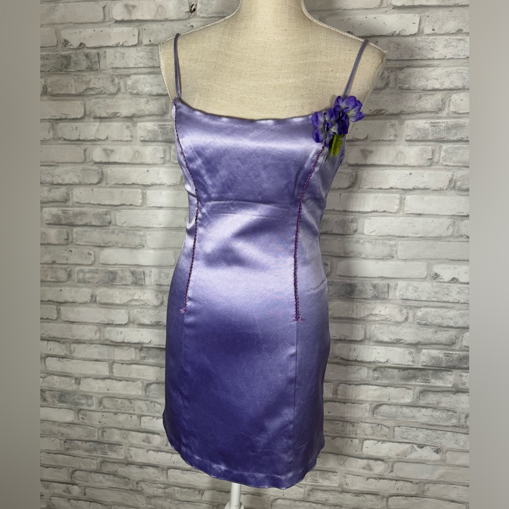 Vintage Cache Purple Satin Fairycore Strappy Mini Party Prom Formal Dress